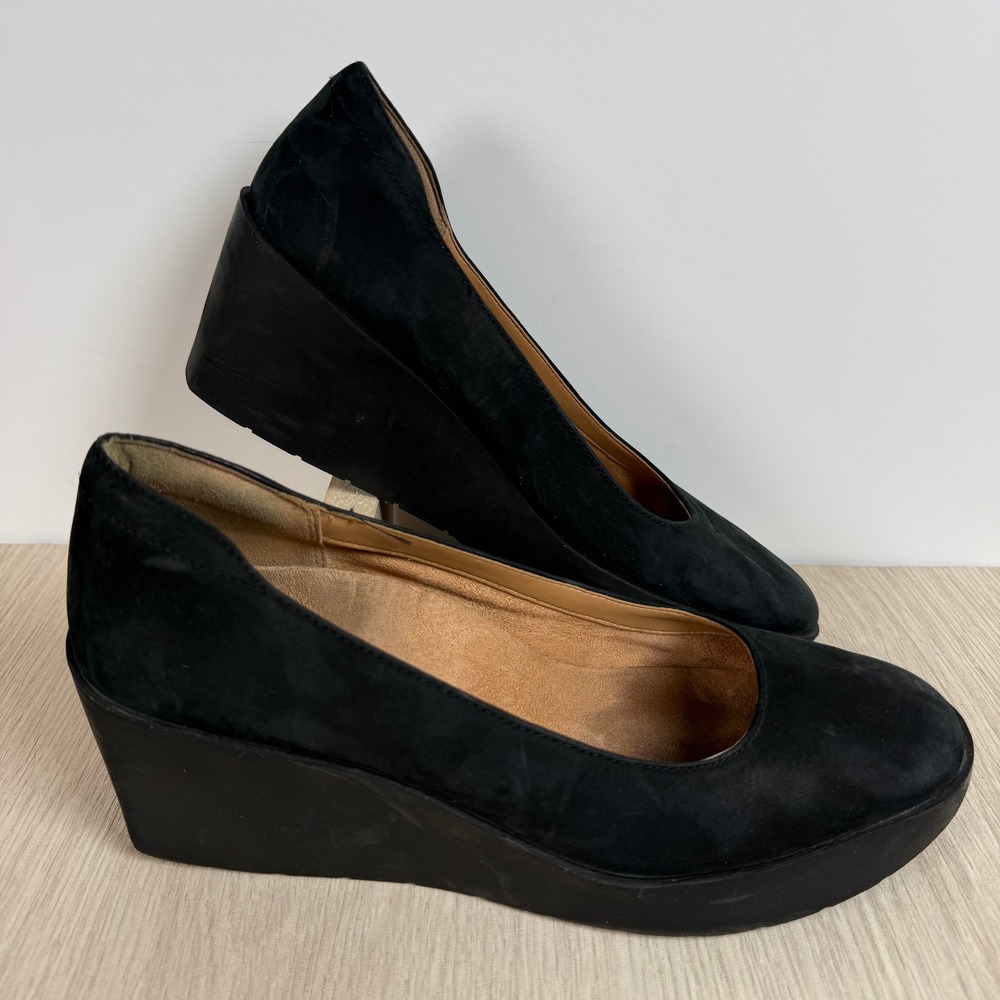 Wedge Pumps Vionic Womens 7.5 Wide Black Suede Sereno Platform Orthotic Heel